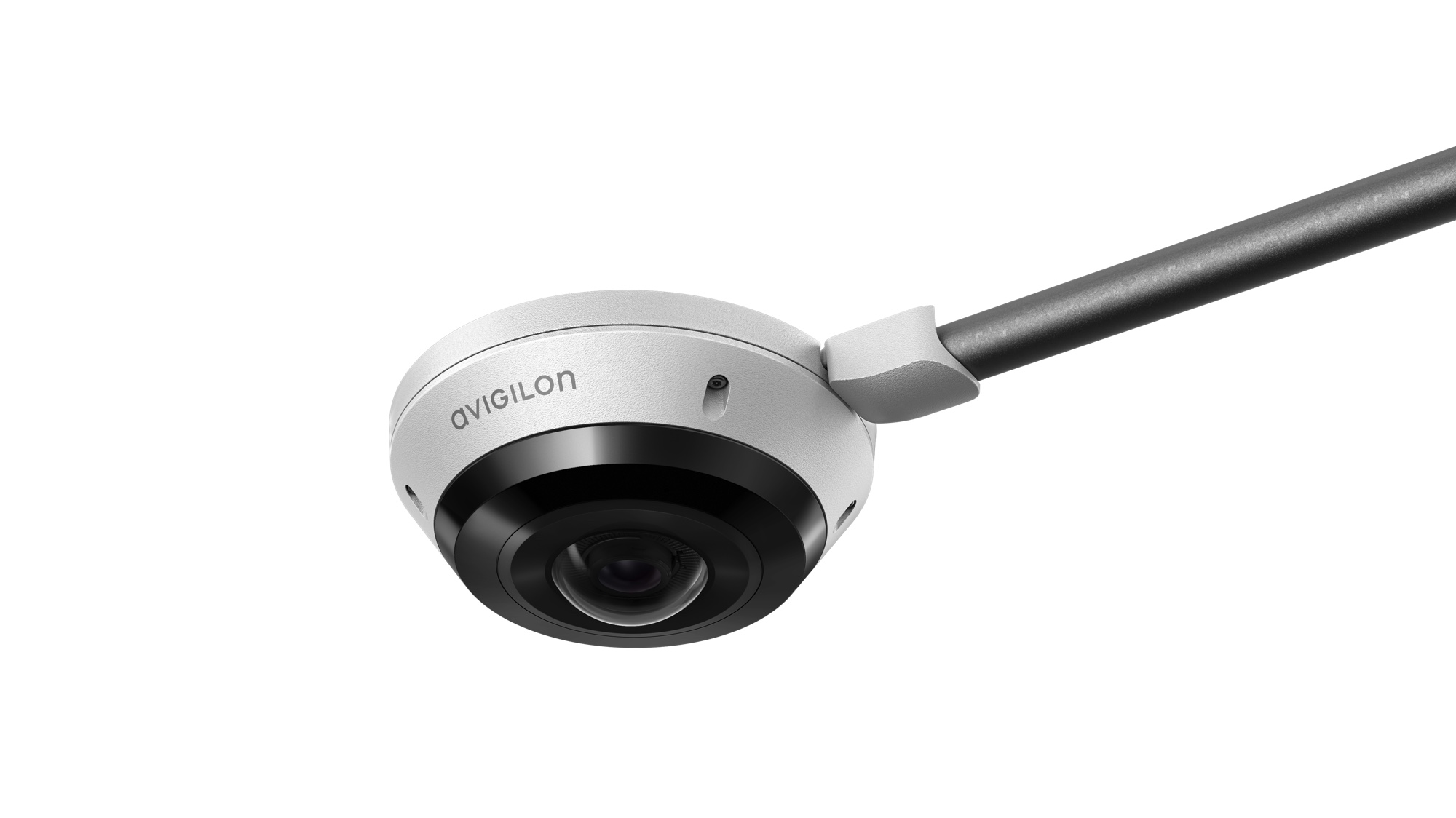 Avigilon H5A Fisheye Camera, Surface Mount with Conduit (left ¾ view)